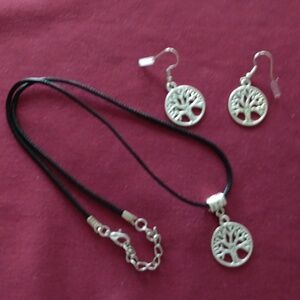 Silver Tree of Life Necklace and Earring Set